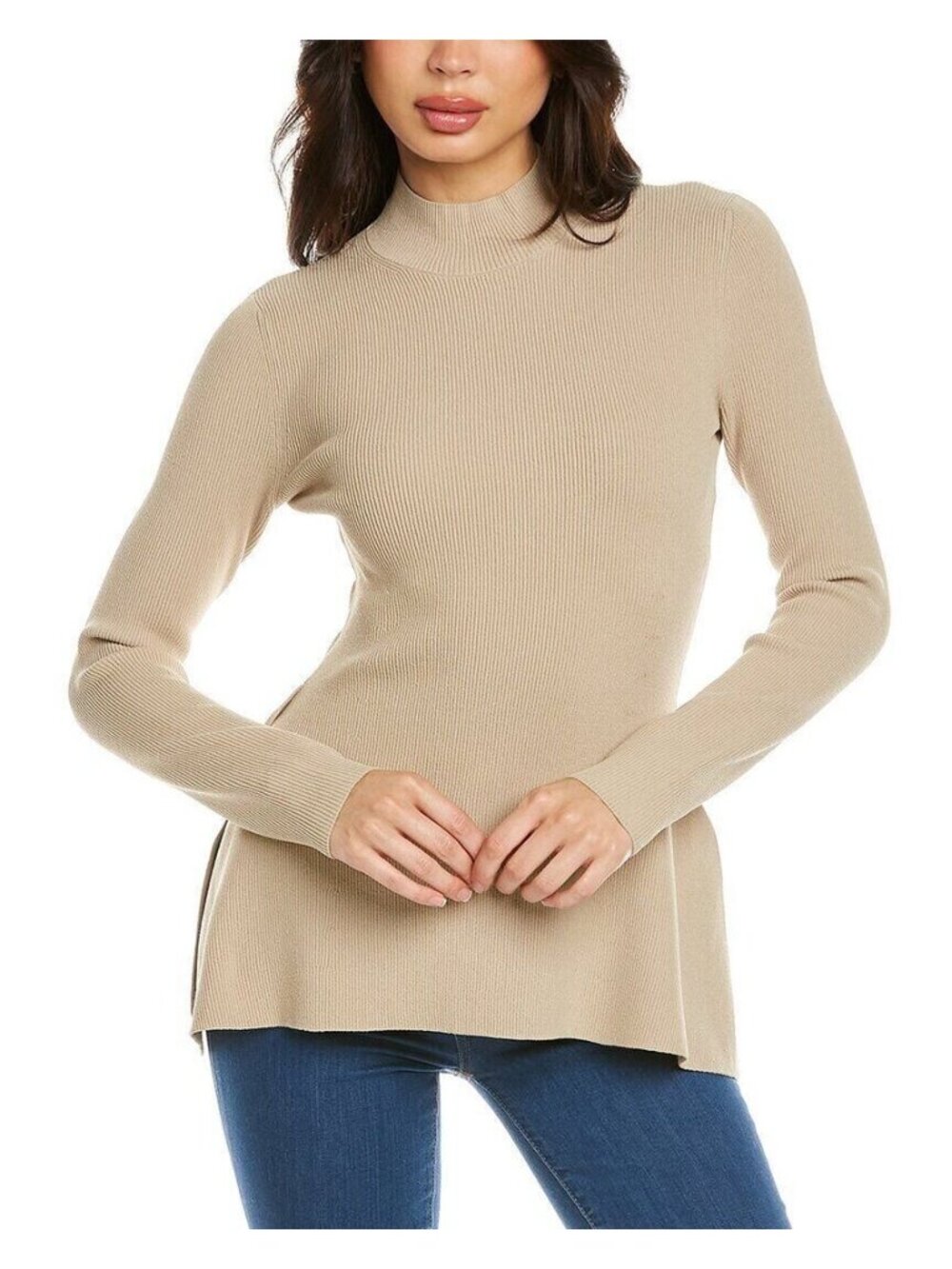 THEORY Women's Side Drape Slim Sweater Top Shirt Beige Size S MSRP $295